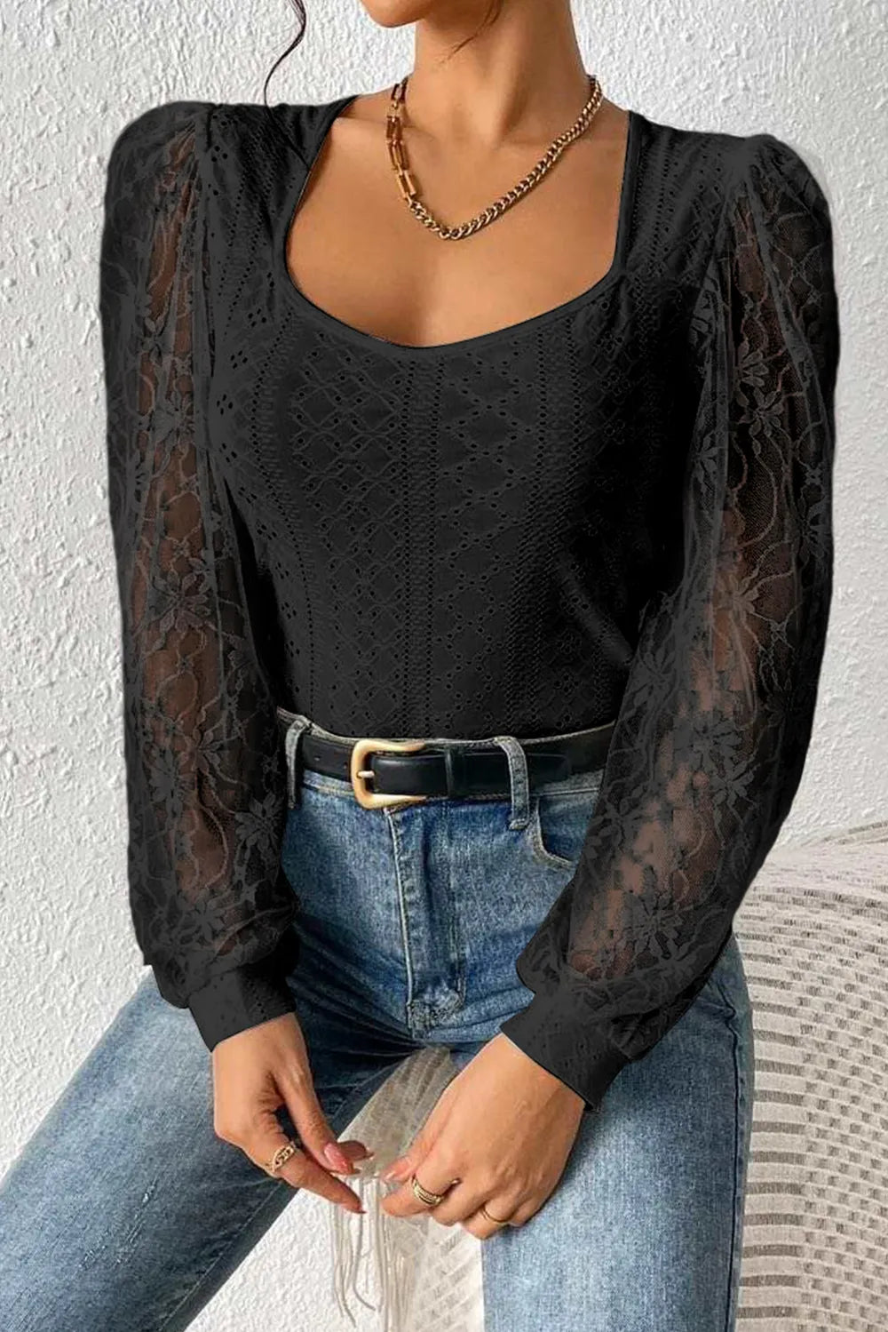 Brigid Eyelet Lace Long Sleeve Bodysuit — view 17