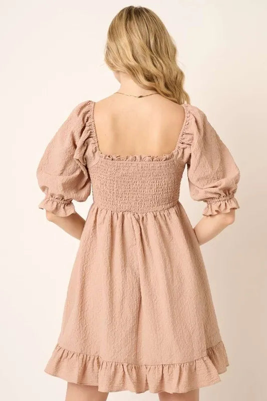 Aurora Smocked Ruffled Hem Half Sleeve Mini Dress — view 2