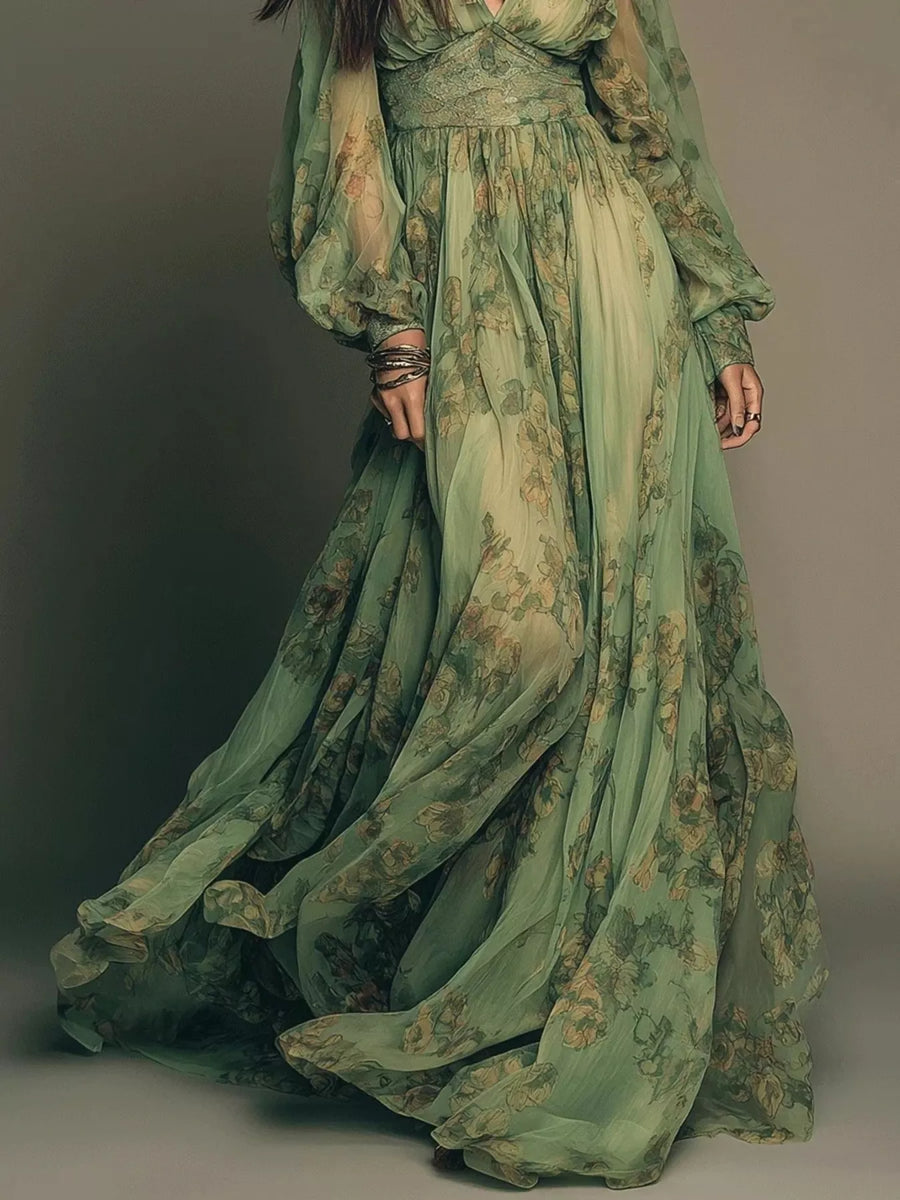 Olwen Floral Print V-Neck Maxi Dress styled in the studio