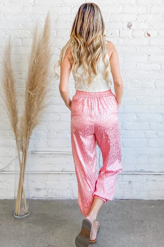 Lakshmi Satin Leopard Print Joggers — view 3
