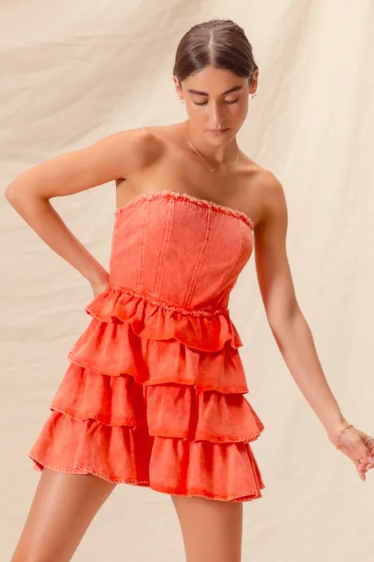 Pele Strapless Ruffle Layered Game Day Cheer Up Dress — view 8
