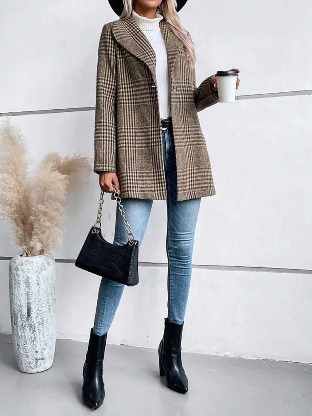 Durga Plaid Collared Neck Long Sleeve Jacket — view 8