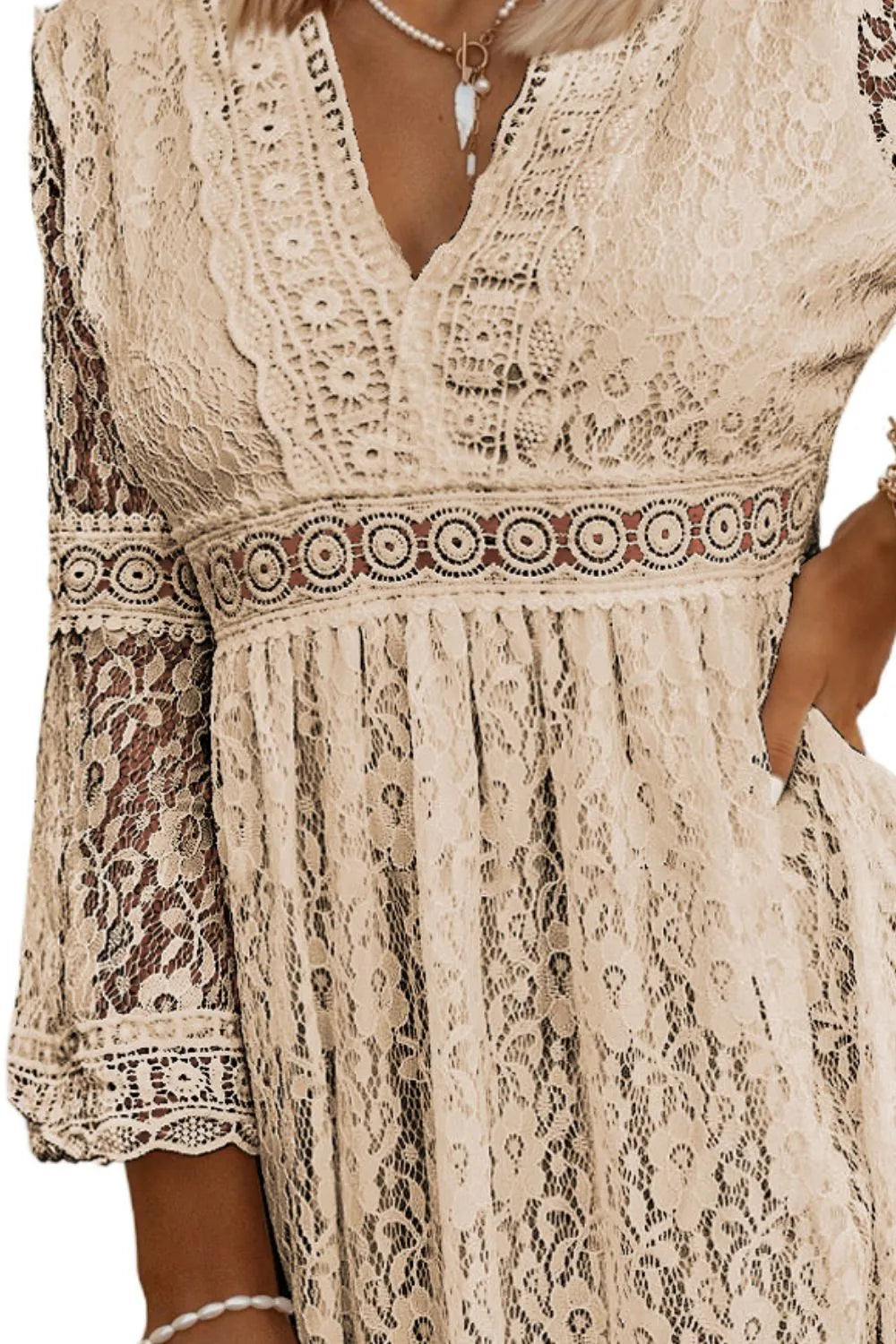 Morrigan Lace V-Neck Three-Quarter Sleeve Dress — view 3