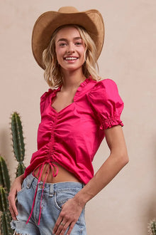 Venus Ruffled Square Neck With Front Ruched Puff Sleeve — thumbnail 3