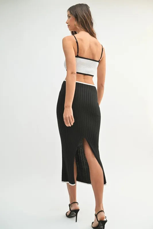 Kali Ribbed Knit Color Block Cutout Midi Dress — view 8