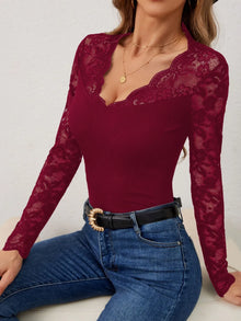 Morrigan Lace Wavy Hem V-Neck Long Sleeve Top — thumbnail 9