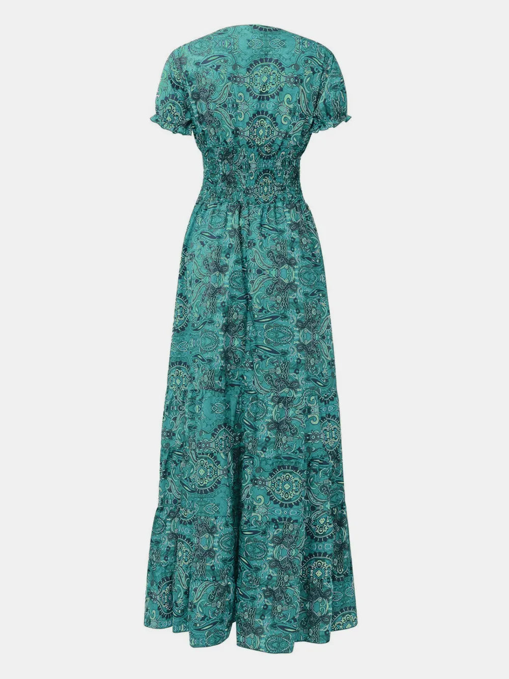 Pele Smocked Printed V-Neck Short Sleeve Dress — view 12