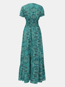 Pele Smocked Printed V-Neck Short Sleeve Dress — thumbnail 12