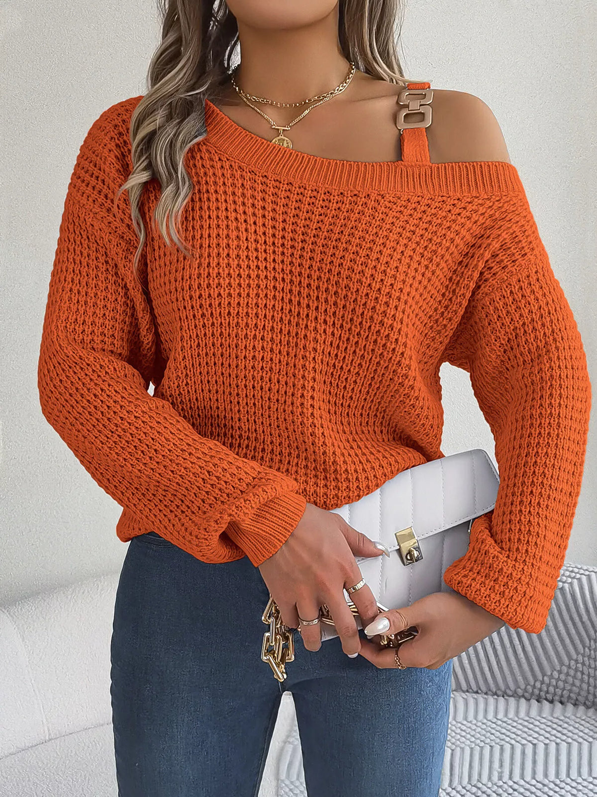 Parvati Asymmetrical Neck Long Sleeve Sweater — view 13