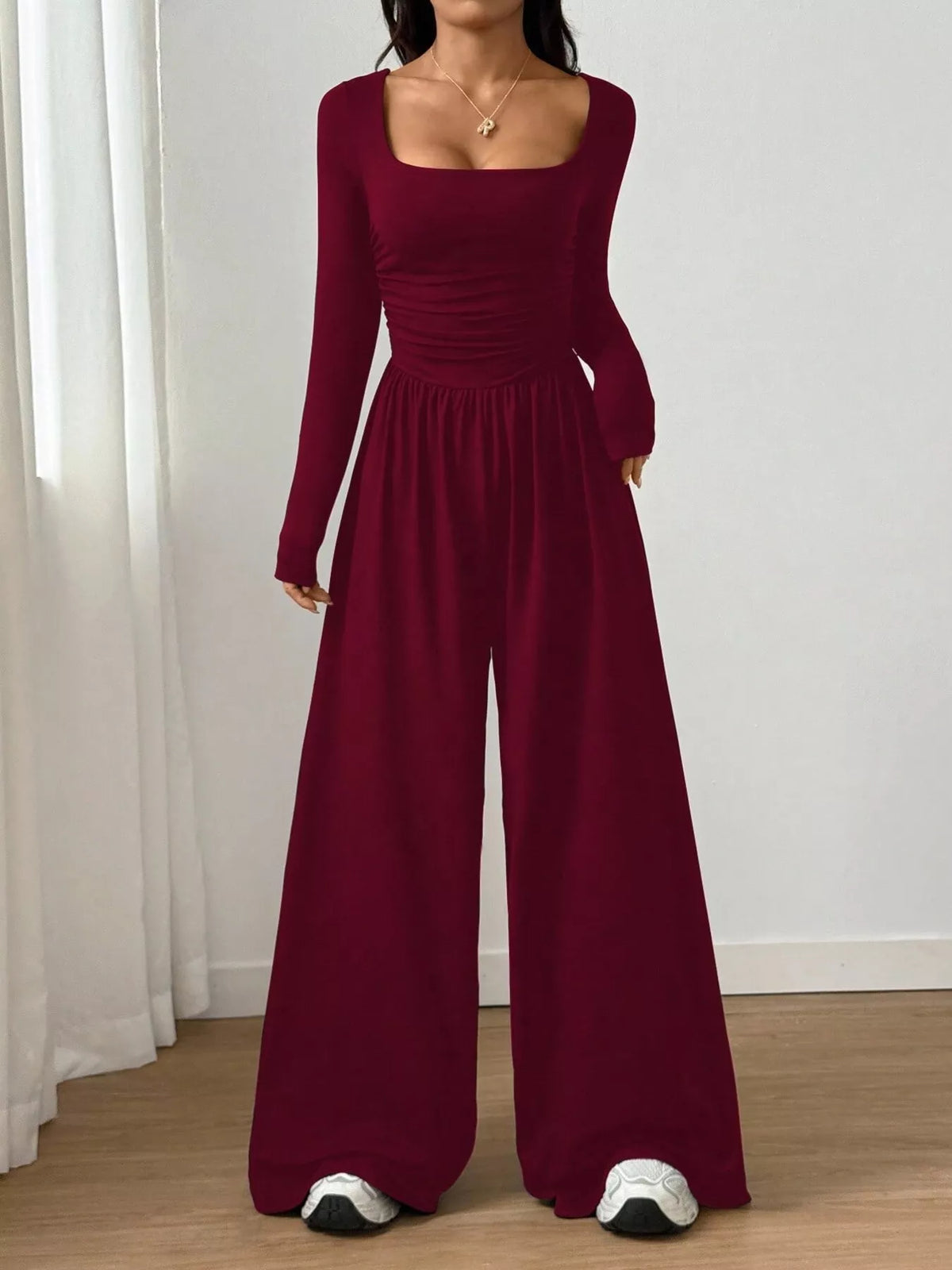 Bastet Ruched Square Neck Wide-Leg Jumpsuit — view 16