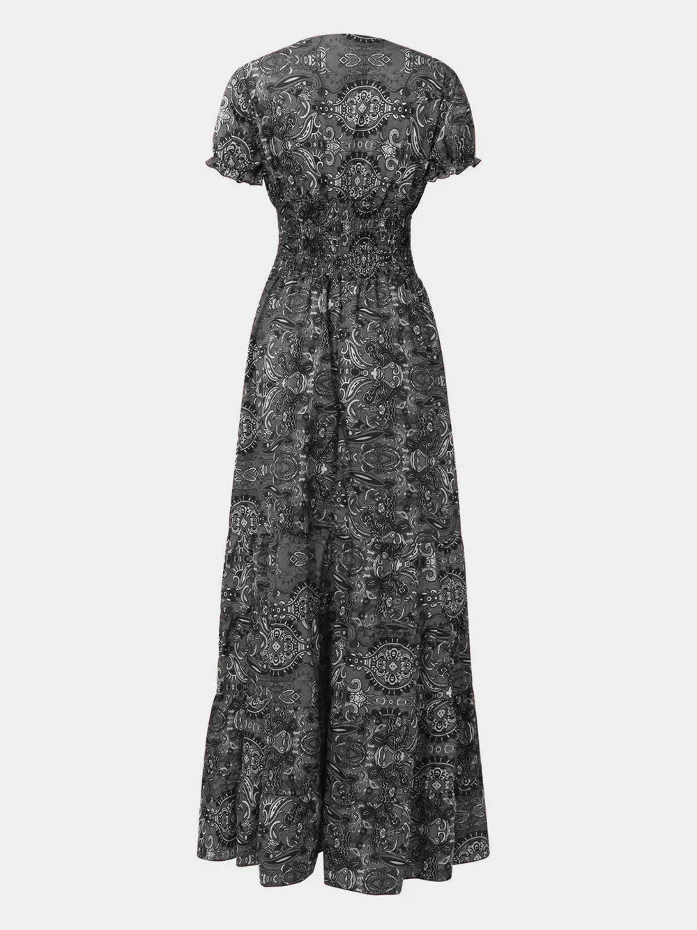 Pele Smocked Printed V-Neck Short Sleeve Dress — view 9