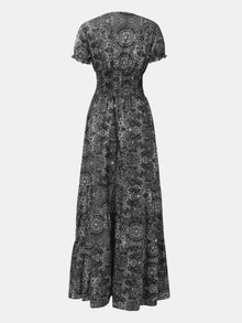 Pele Smocked Printed V-Neck Short Sleeve Dress — thumbnail 9