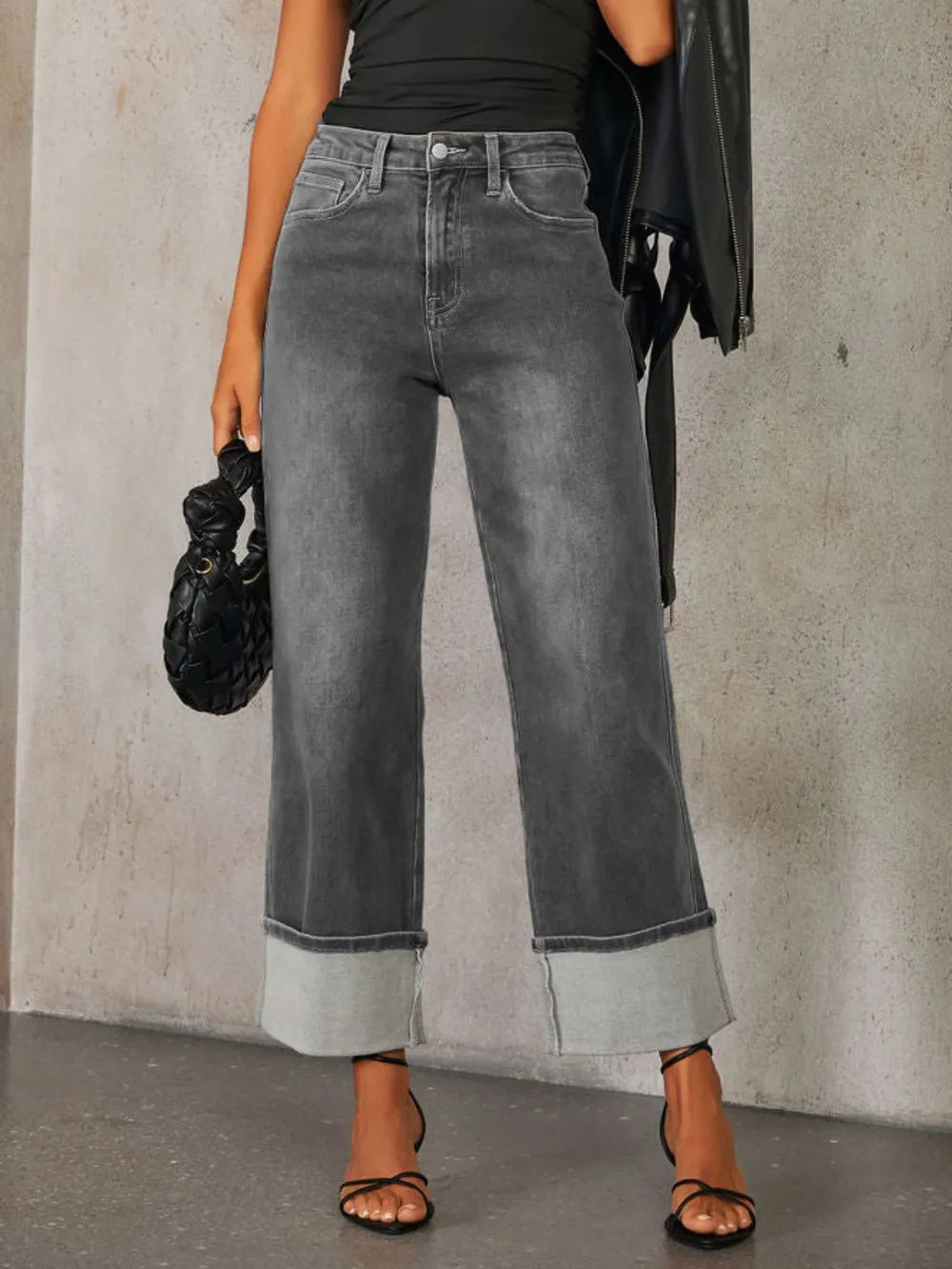 Eos High Waisted Straight Leg Rolled Jeans — view 7