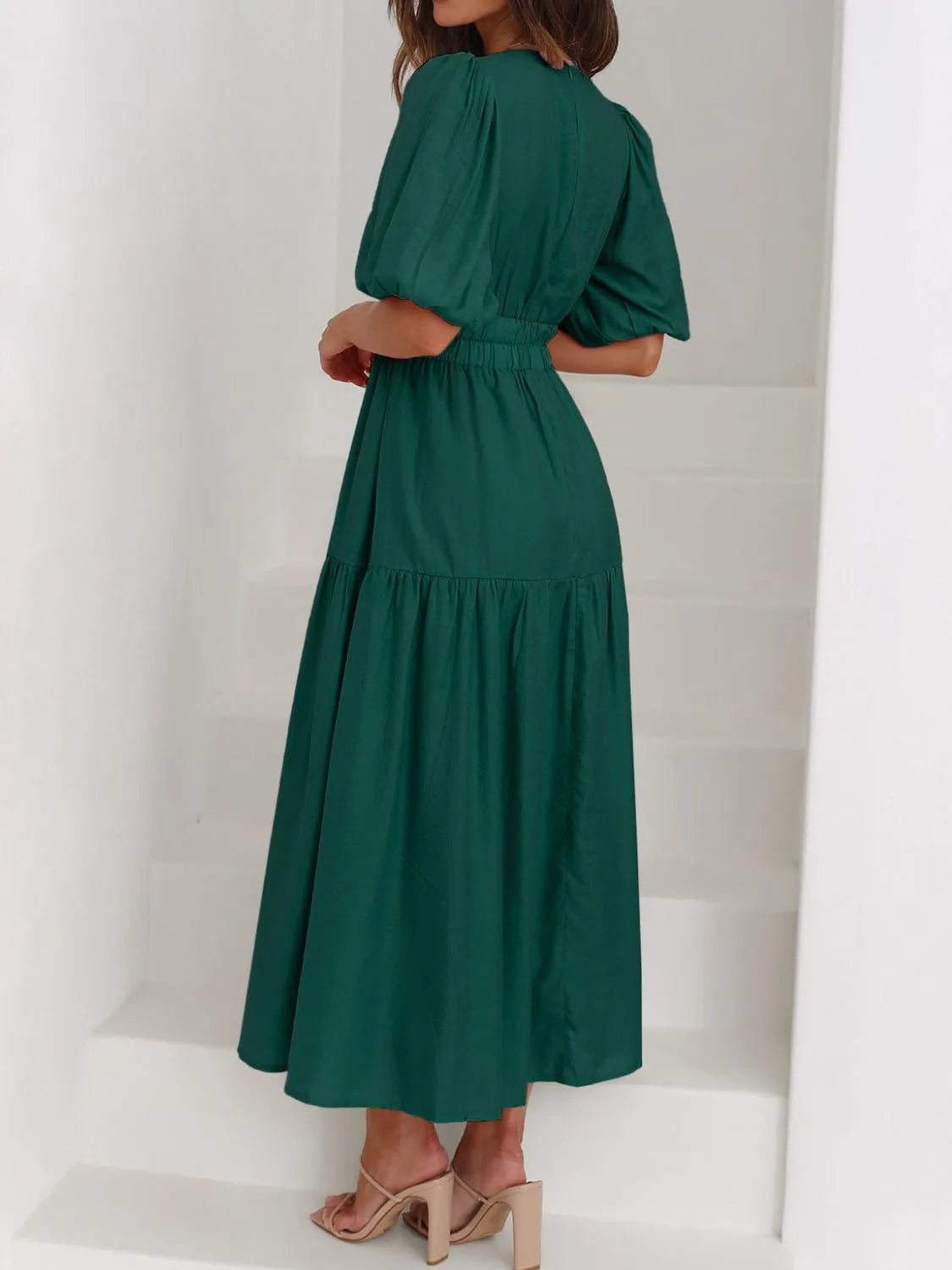 Persephone V-Neck Puff Sleeve Midi Dress — view 23