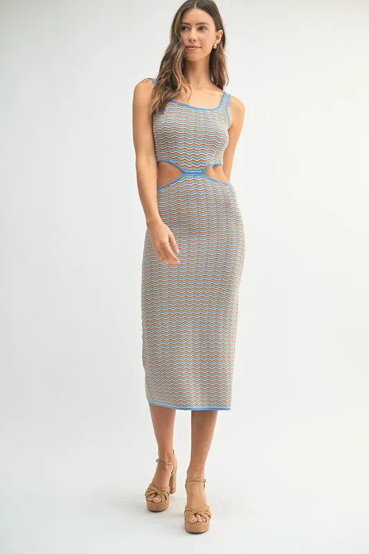 Iris Multi Color Chevron Knit Bodycon Midi Dress — view 3