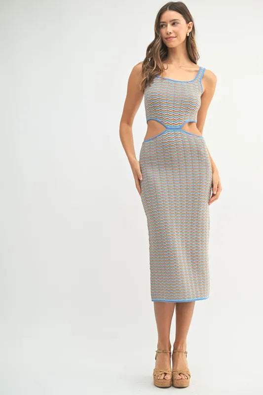 Iris Multi Color Chevron Knit Bodycon Midi Dress — view 6