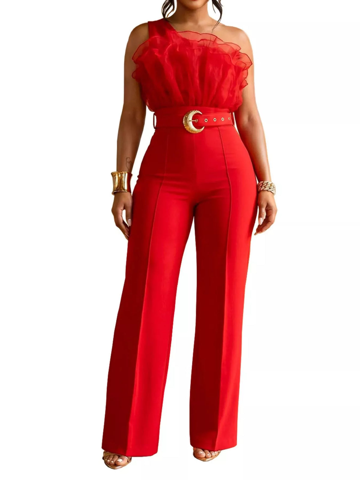 Hera One-Shoulder Ruffled Wide-Leg Jumpsuit — view 8