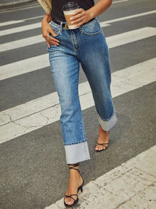 Eos High Waisted Straight Leg Rolled Jeans — thumbnail 2