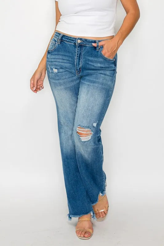 Artemis Raw Hem Distressed Mid Rise Straight Jeans — view 11