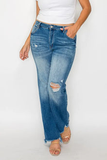 Artemis Raw Hem Distressed Mid Rise Straight Jeans — thumbnail 11