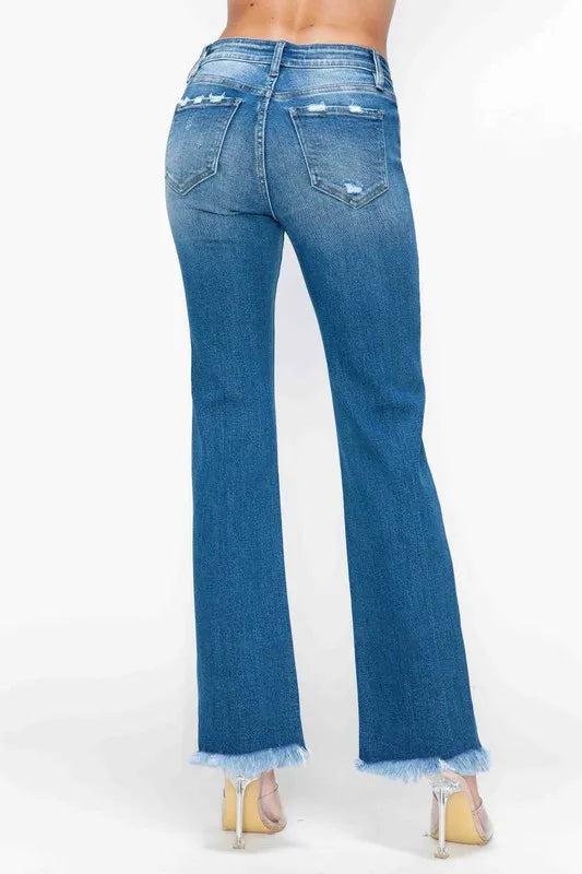Artemis Raw Hem Distressed Mid Rise Straight Jeans — view 5