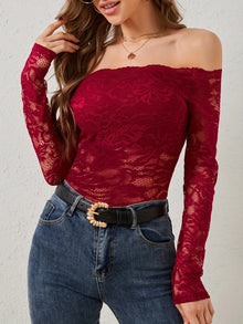 Morrigan Off-Shoulder Long Sleeve Lace Top — thumbnail 1
