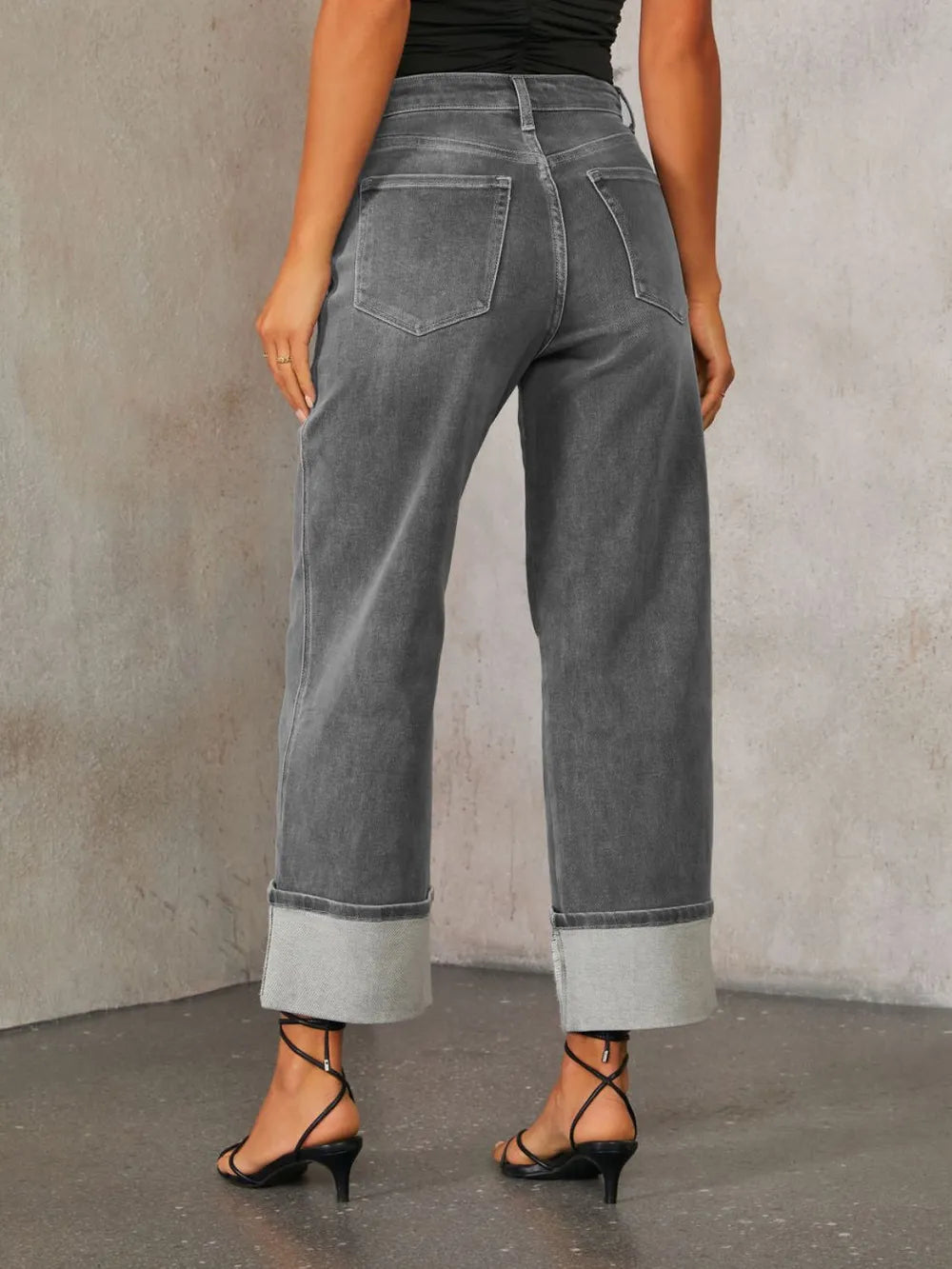 Eos High Waisted Straight Leg Rolled Jeans — view 11
