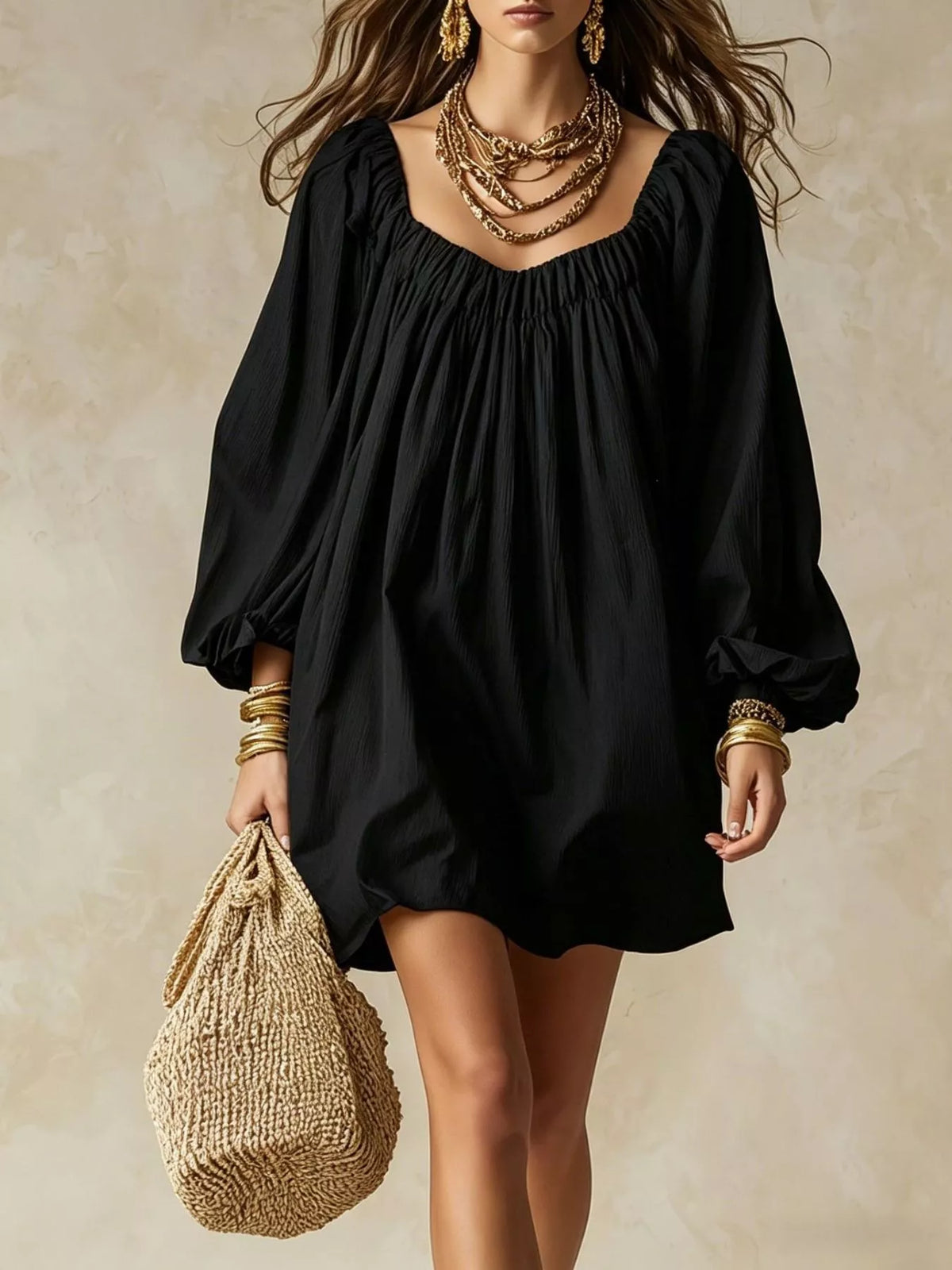Oshun Flowy Balloon Sleeve Mini Dress — view 11