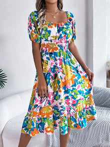 Venus Ruffled Hem Smocked Floral Short Sleeve Midi Dress — thumbnail 7