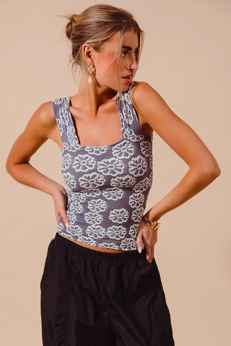 Persephone Two Tone Floral Seamless Tank Top — view 9