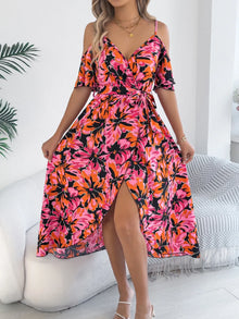 Venus Printed Cold Shoulder Midi Cami Dress — thumbnail 4