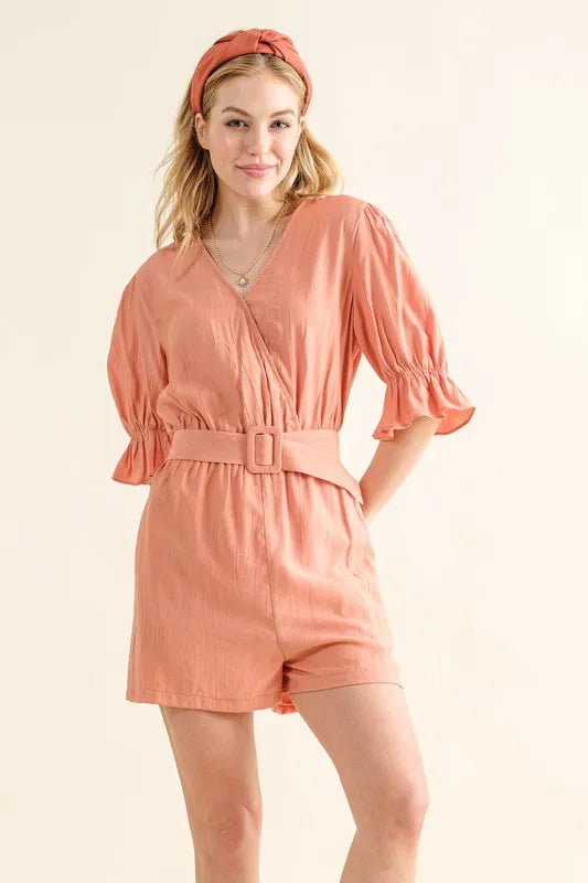 Fortuna Flounce Sleeves Romper with Belt