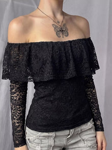 Nyx Off-Shoulder Lace Trim Long Sleeve T-Shirt — thumbnail 4