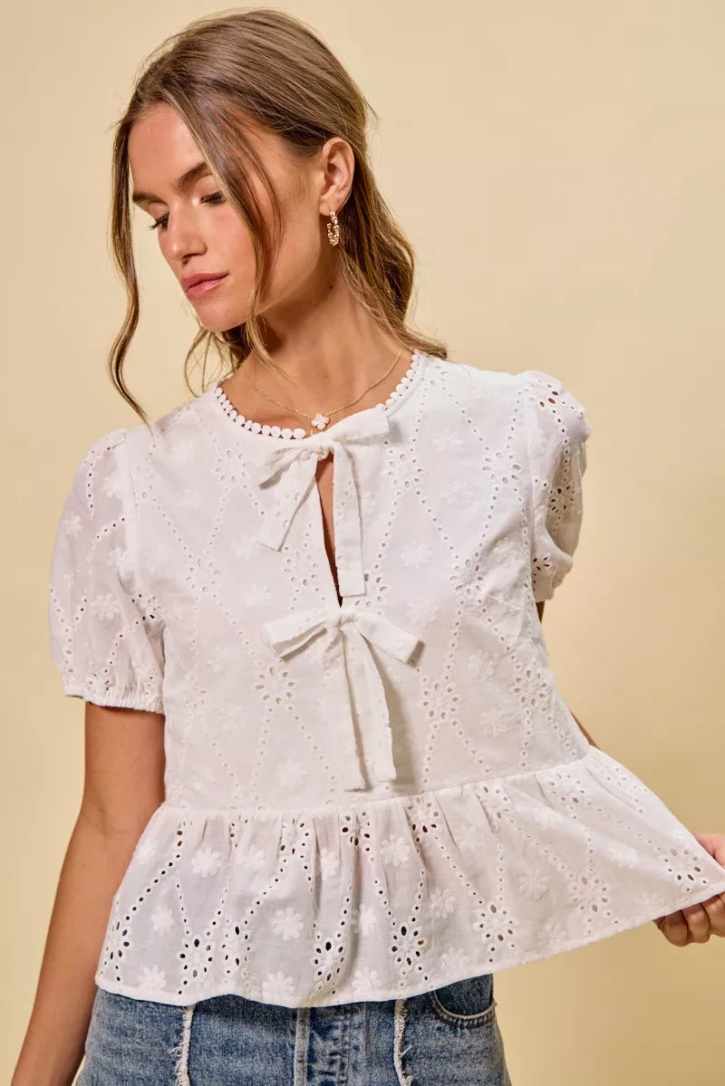 Brigid Eyelet Front Tie Blouse — view 12