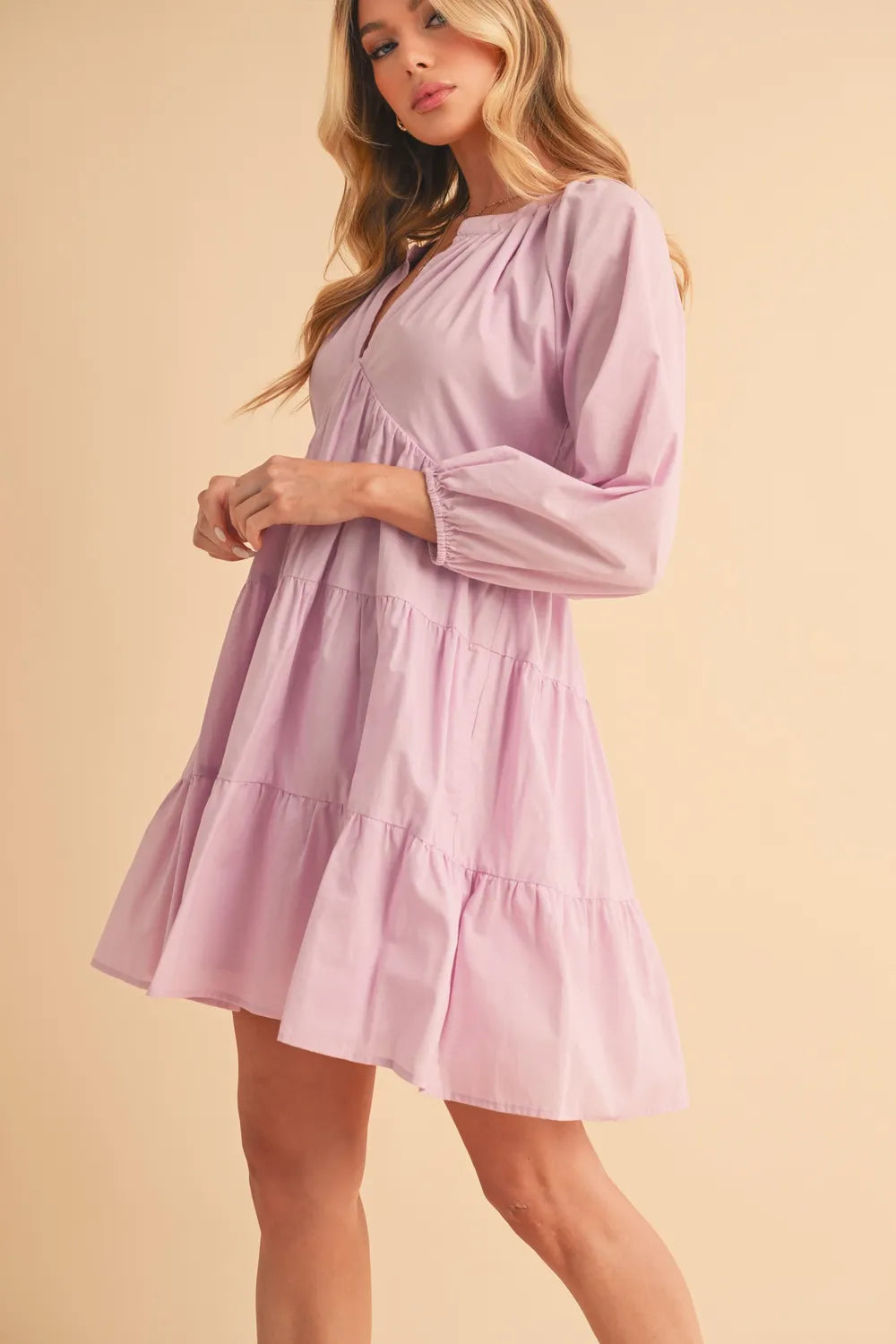 Inanna Aemi + Co Notched Balloon Sleeve Tiered Mini Dress — view 6
