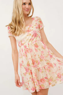 Olwen Square Neck Tiered Floral Fishnet Dress — thumbnail 1