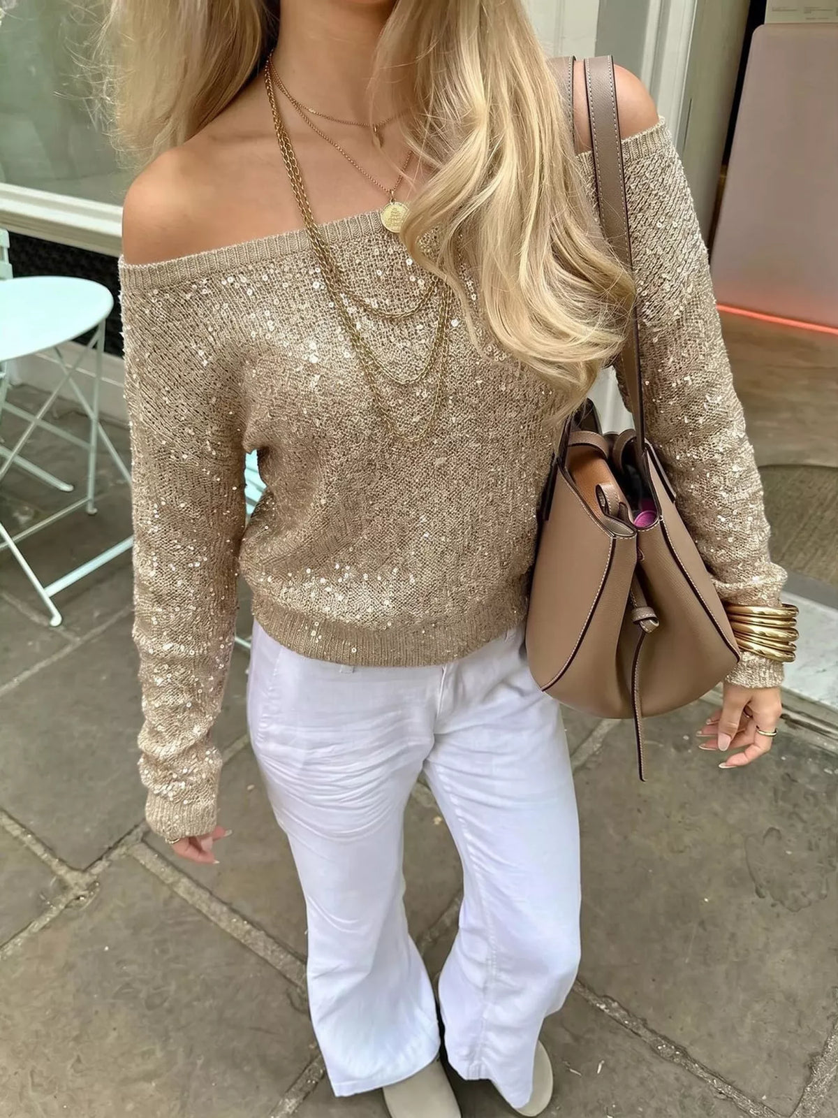 Asteria Sequin Off-Shoulder Sweater — view 4