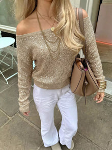 Asteria Sequin Off-Shoulder Sweater — thumbnail 4