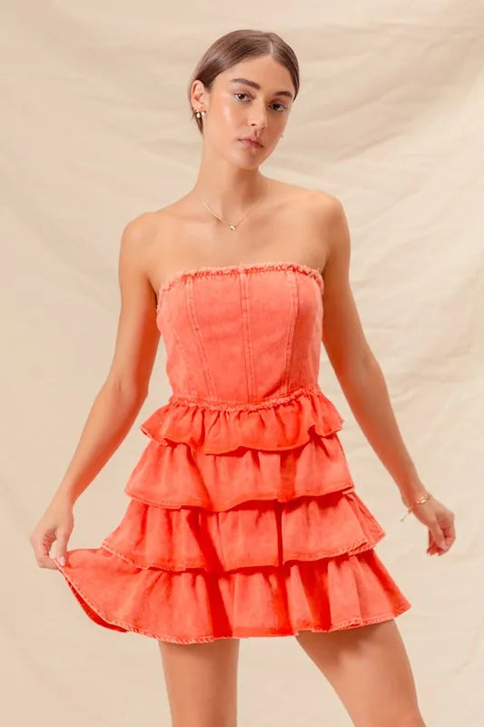 Pele Strapless Ruffle Layered Game Day Cheer Up Dress — view 6