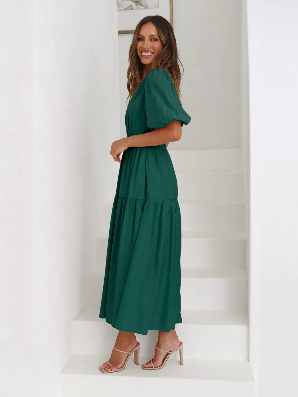 Persephone Tiered Surplice Half Sleeve Midi Dress — view 10
