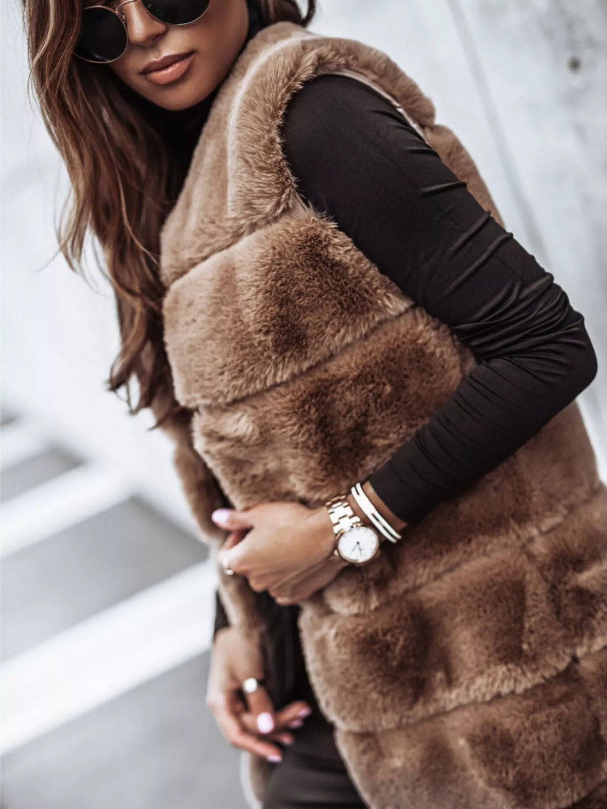 Gaia Faux Fur Longline Vest Coat — view 3