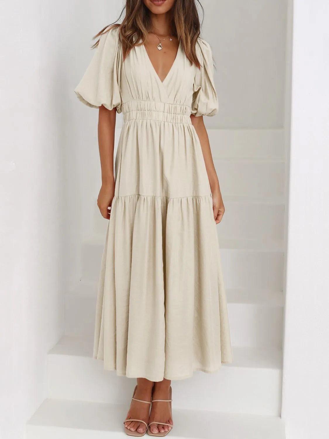 Persephone V-Neck Puff Sleeve Midi Dress — view 10