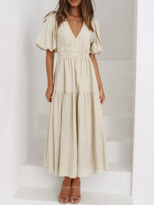 Persephone V-Neck Puff Sleeve Midi Dress — thumbnail 10