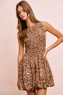 Fortuna Leopard Bow Tie Attachable Puff Sleeves Dress — thumbnail 26