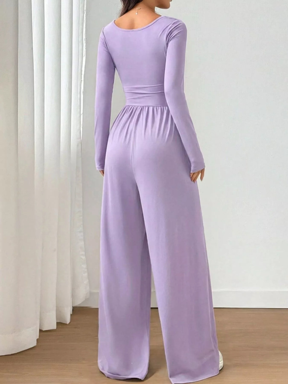 Bastet Ruched Square Neck Wide-Leg Jumpsuit — view 24