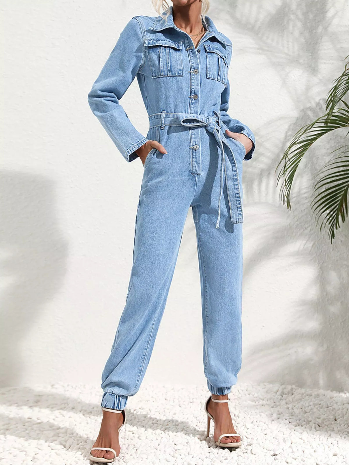 Hera Button Front Belt Denim Jumpsuit — view 2