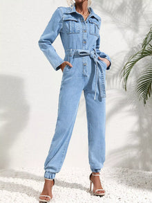 Hera Button Front Belt Denim Jumpsuit — thumbnail 2