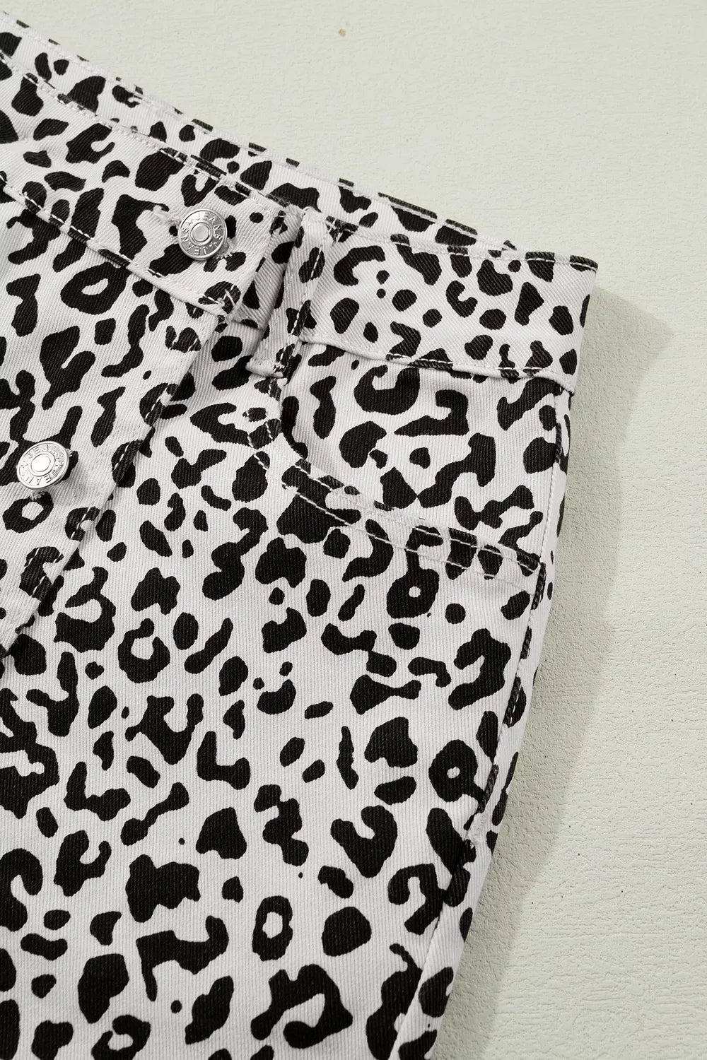 Freya Leopard Print Button Overlap Denim Shorts — view 8