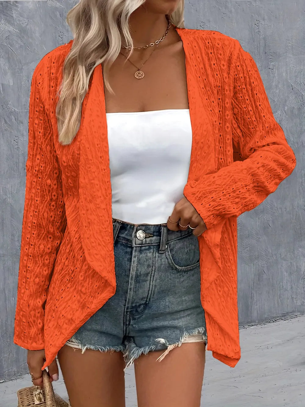 Brigid Eyelet Roll-Tab Sleeve Cardigan — view 5