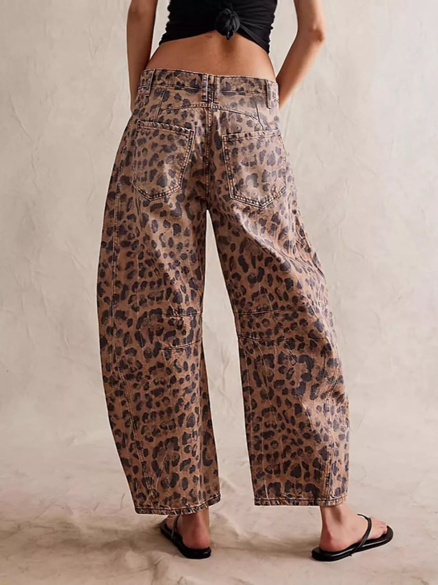 Artemis Leopard Print Wide Leg Jeans styled in the studio